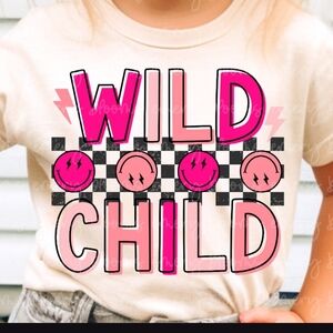 Wild Child Graphic Tee - Pink and White